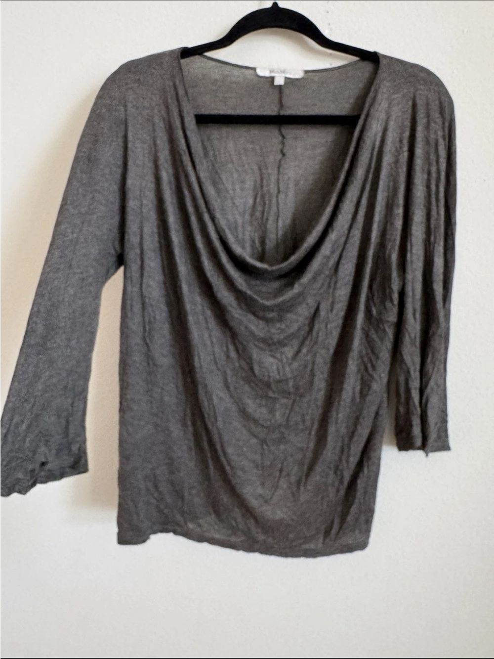 Max Mara Gray Taupe Cowl Neck 3/4 Sleeve Blouse Top XL